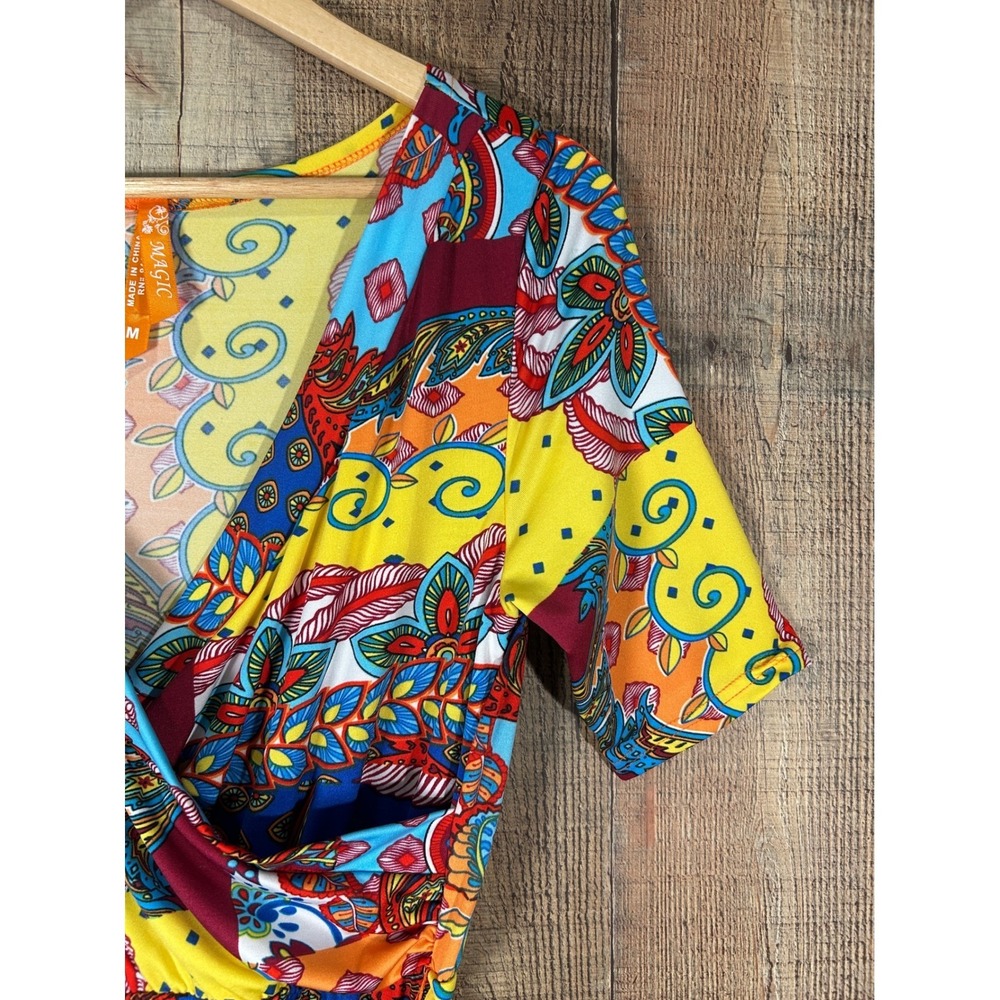Boho Patchwork Maxi Dress Wrap Style Medium M Colorful Festival Flutter Sleeve - Picture 5 of 9